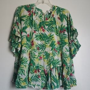 14Th Place Tropical Floral Flutter Babydoll Top 1X